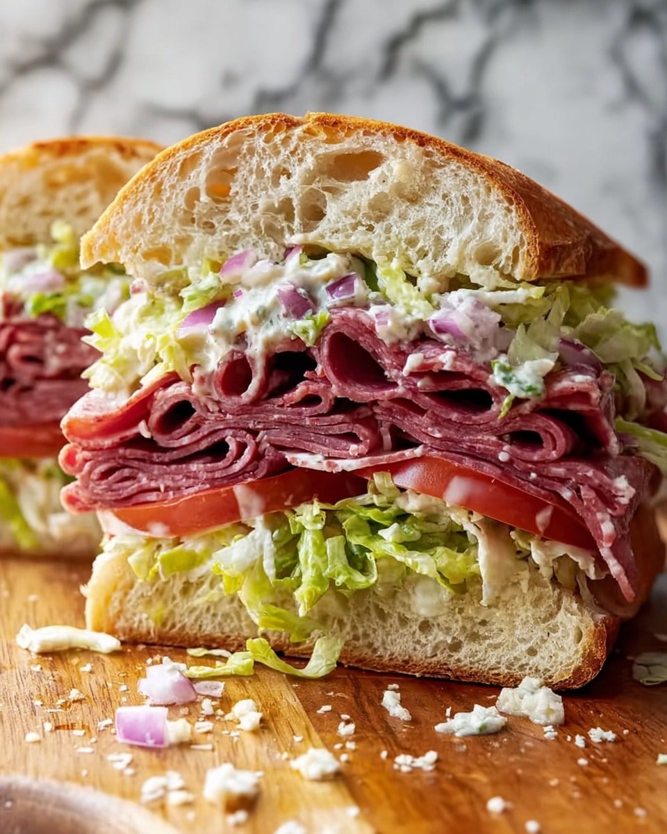 Italian Grinder Salad Sandwich Recipe - Recipe Image — Italian Grinder Salad Sandwich, Italian Grinder Sandwich, Italian deli sandwich, hearty sandwich recipes, fresh veggie sandwich