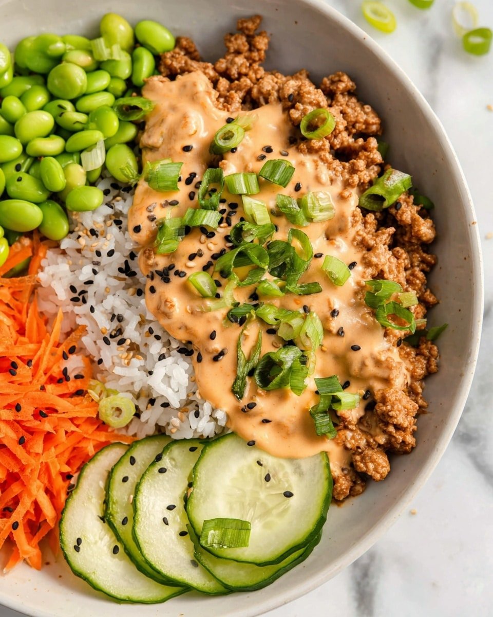 Ground Turkey Rice Bowls with Bang Bang Sauce Recipe - Recipe Image — Ground Turkey Rice Bowls with Bang Bang Sauce,healthy ground turkey bowls,quick dinner recipes,spicy bang bang sauce,easy weeknight meals