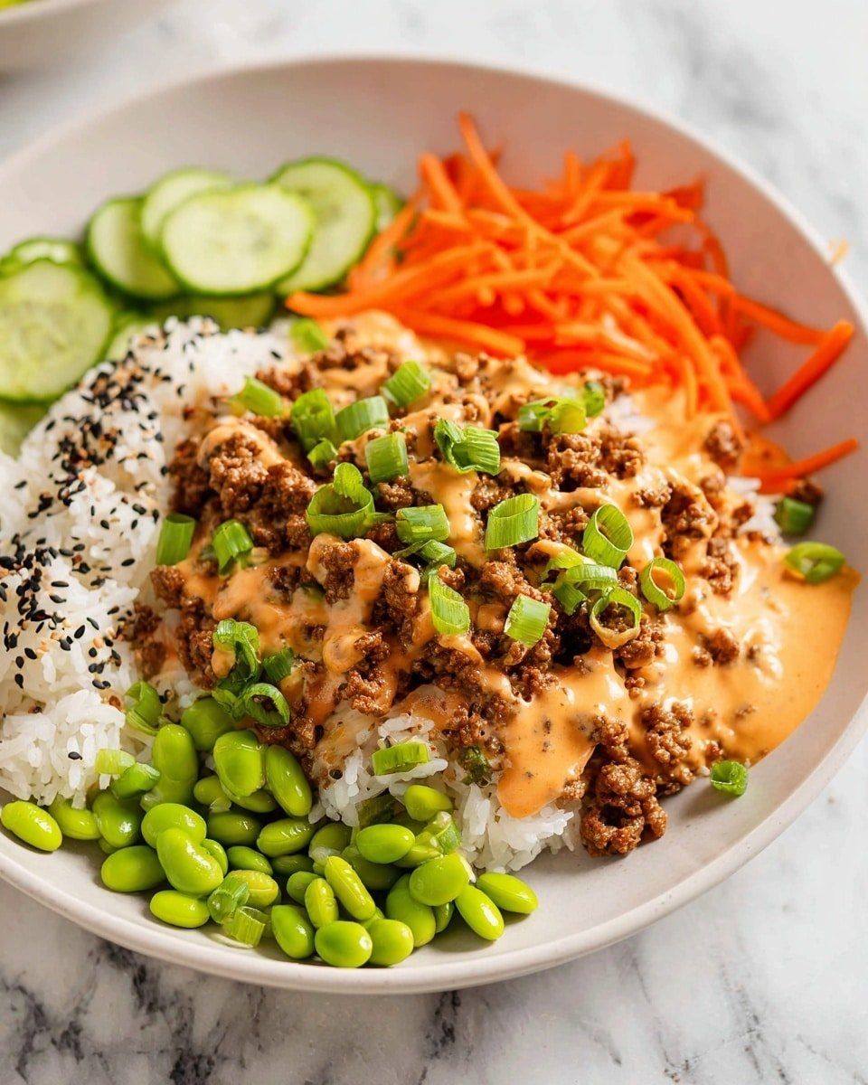 Ground Turkey Rice Bowls with Bang Bang Sauce Recipe - Recipe Image — Ground Turkey Rice Bowls with Bang Bang Sauce,healthy ground turkey bowls,quick dinner recipes,spicy bang bang sauce,easy weeknight meals