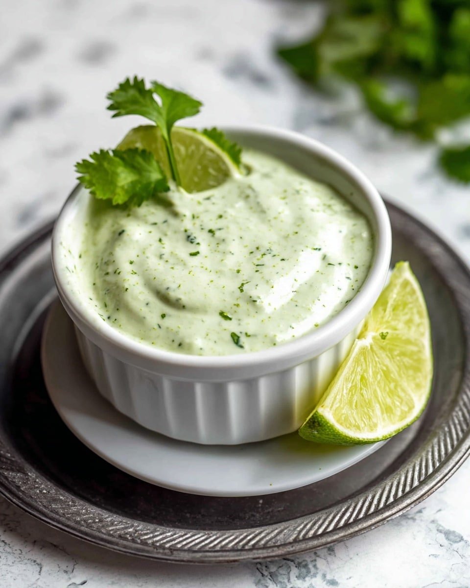 Creamy Garlic Lime Cilantro Sauce Recipe - Recipe Image — Creamy Garlic Lime Cilantro Sauce, garlic lime cilantro sauce, fresh cilantro sauce, easy creamy green sauce, zesty lime sauce