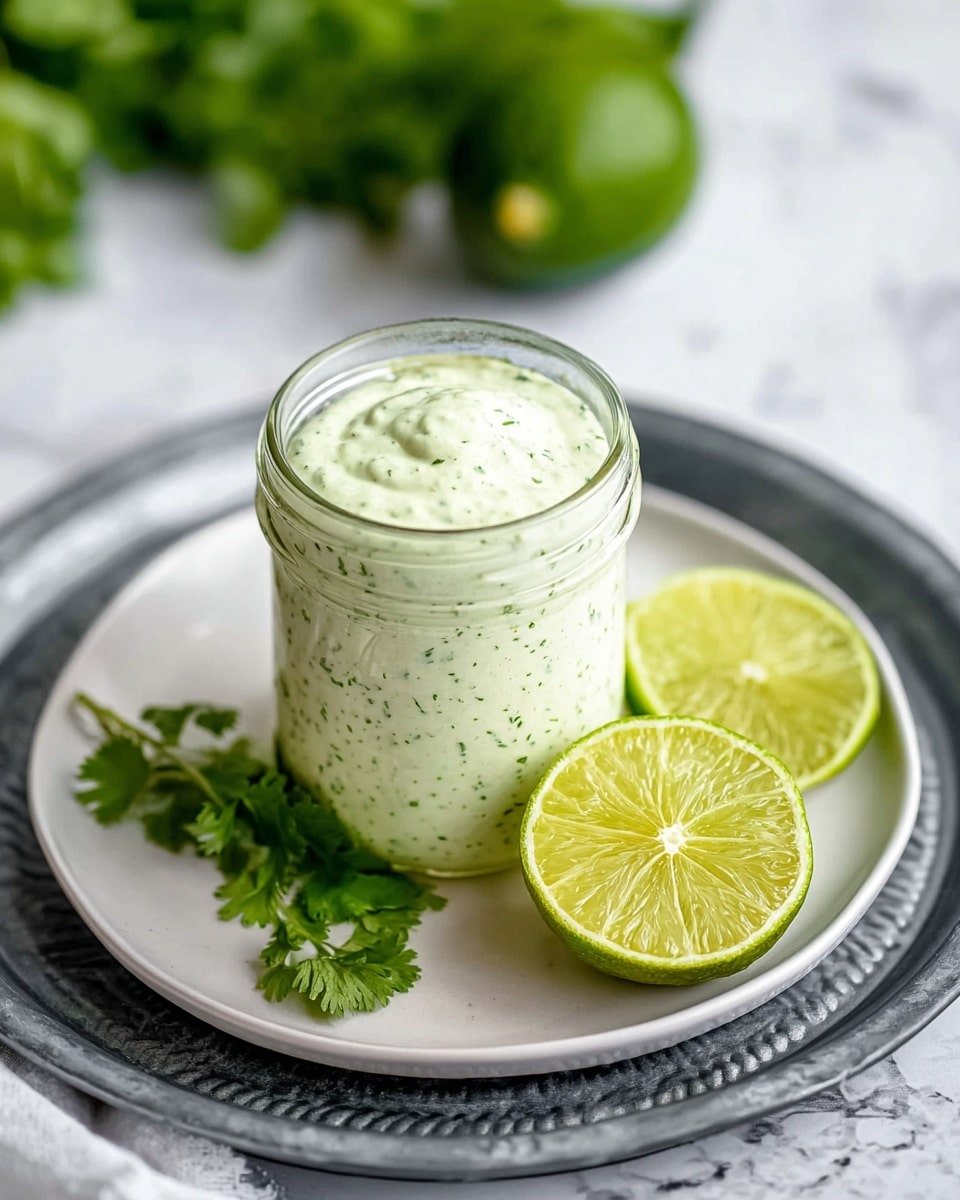 Creamy Garlic Lime Cilantro Sauce Recipe - Recipe Image — Creamy Garlic Lime Cilantro Sauce, garlic lime cilantro sauce, fresh cilantro sauce, easy creamy green sauce, zesty lime sauce