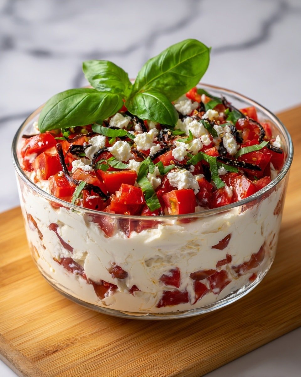 Bruschetta Dip with Tomato, Basil, and Feta Recipe - Recipe Image — Bruschetta Dip with Tomato, Basil, and Feta, tomato basil feta dip, easy appetizer recipes, quick party dips, fresh Mediterranean appetizer