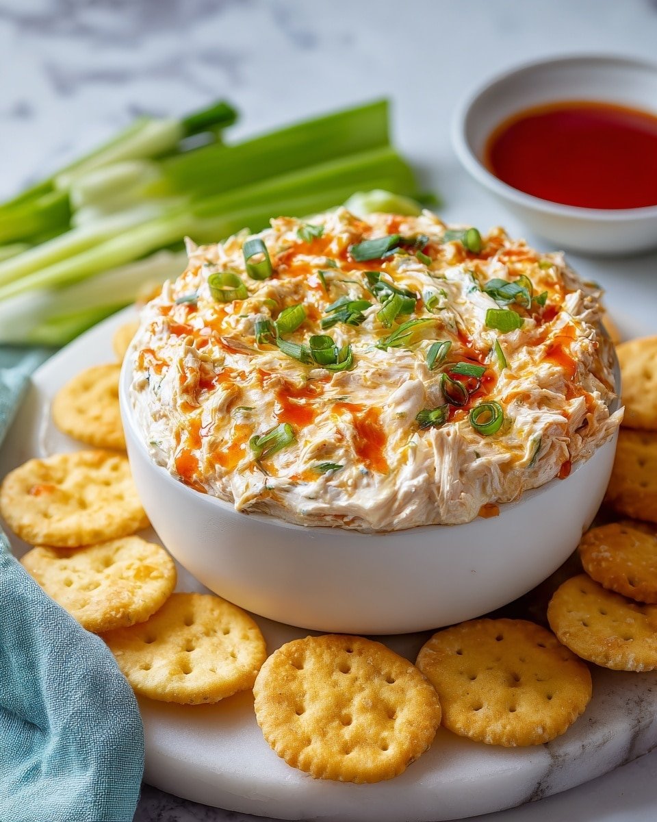 Buffalo Chicken Dip Recipe - Recipe Image — Buffalo Chicken Dip, spicy chicken dip, easy appetizer recipes, game day dips, creamy buffalo chicken