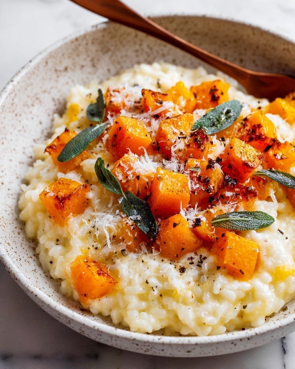 Creamy Butternut Squash Risotto Recipe - Recipe Image — Creamy Butternut Squash Risotto, butternut squash risotto, creamy vegetarian risotto, fall comfort food, easy pumpkin risotto