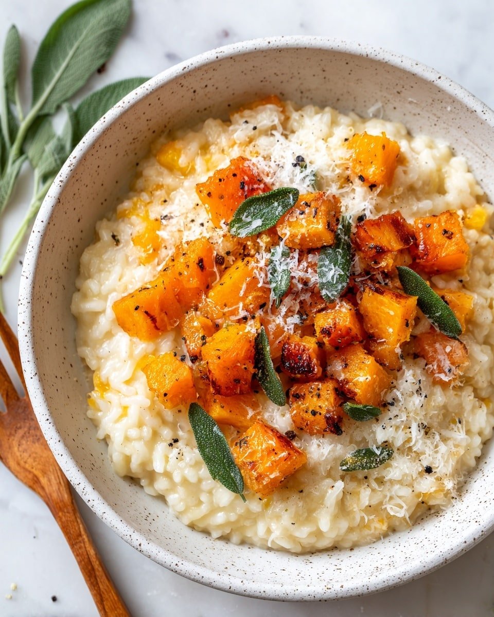 Creamy Butternut Squash Risotto Recipe - Recipe Image — Creamy Butternut Squash Risotto, butternut squash risotto, creamy vegetarian risotto, fall comfort food, easy pumpkin risotto