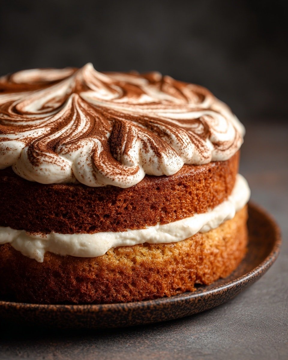 Tiramisu-ish Layer Cake Recipe - Recipe Image — Tiramisu-ish Layer Cake, coffee-flavored cake, layered tiramisu cake, easy tiramisu-inspired cake, coffee and mascarpone dessert