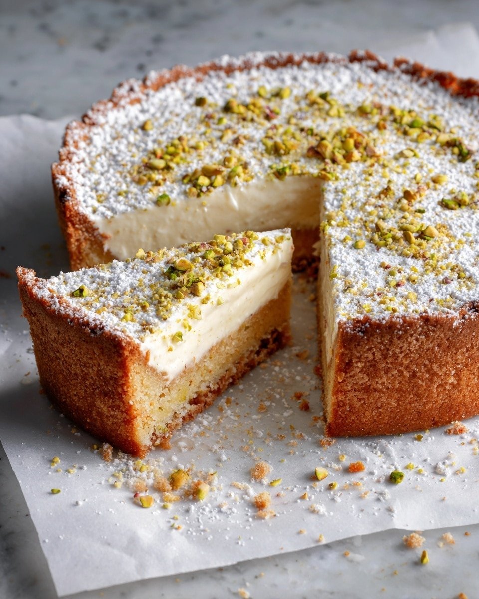 Pistachio Gooey Butter Cake Recipe - Recipe Image — Pistachio Gooey Butter Cake, gooey butter cake with pistachios, easy pistachio dessert, decadent nutty cake, best pistachio butter cake