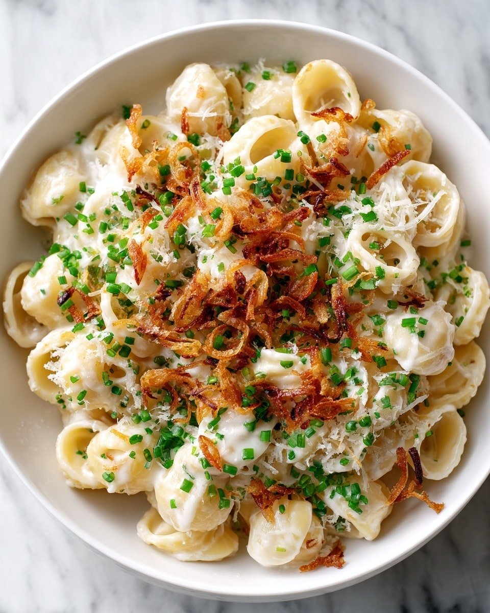 Brown Butter Miso & Roasted Garlic Radiatori with Crispy Shallots Recipe - Recipe Image — Brown Butter Miso & Roasted Garlic Radiatori, savory pasta with miso and garlic, crispy shallots pasta, umami-rich pasta recipes, roasted garlic pasta