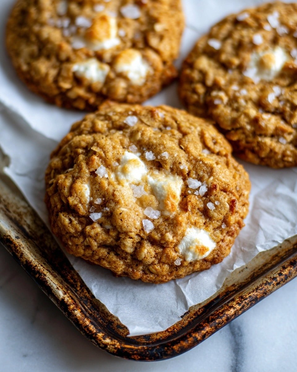 Marshmallow Crispy Cookies (Costco Copycat) Recipe - Recipe Image — Marshmallow Crispy Cookies Costco Copycat, marshmallow cereal cookie recipe, crispy chewy cookie recipe, easy marshmallow treats cookies, homemade cereal cookie treats