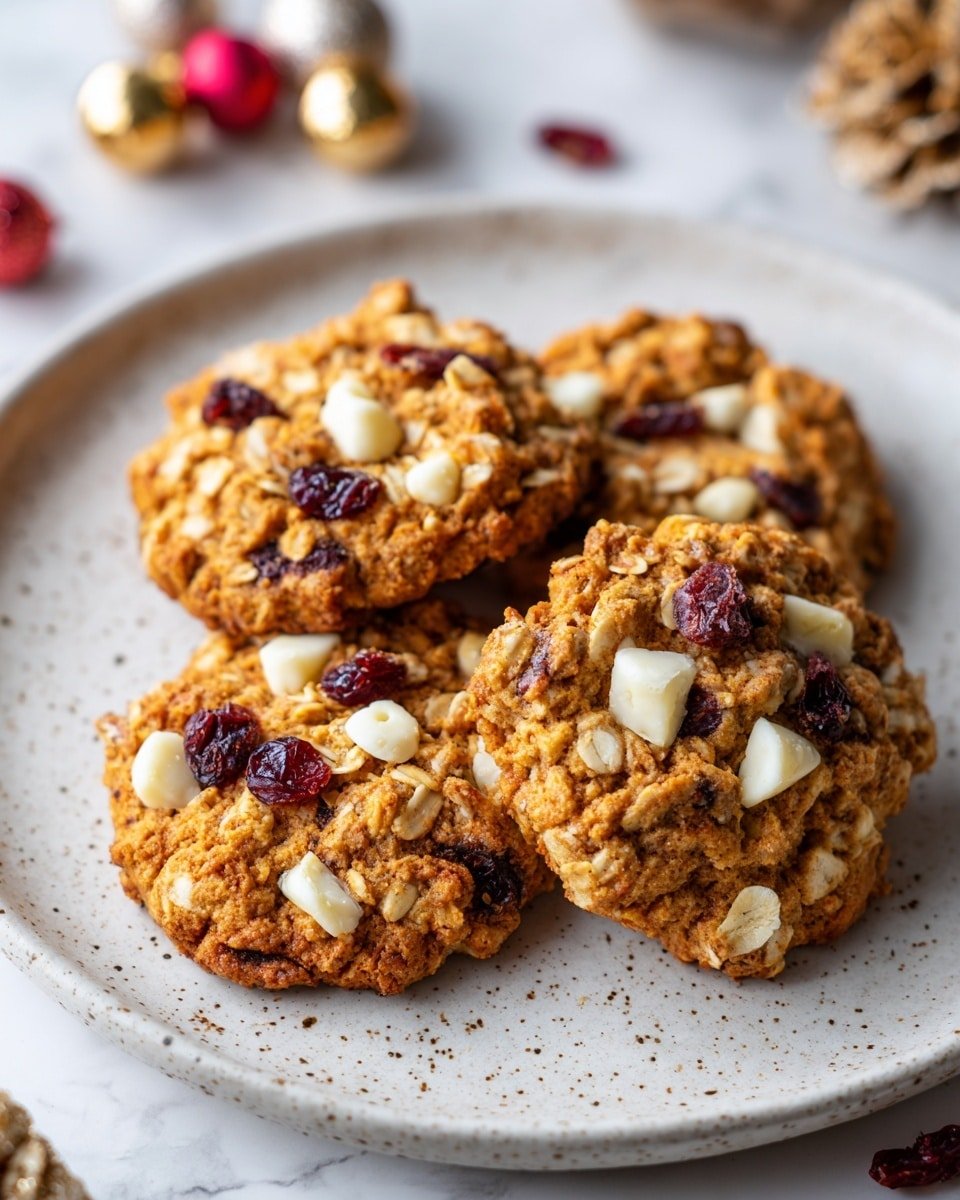 White Chocolate Oatmeal Cranberry Cookies Recipe - Recipe Image — White Chocolate Oatmeal Cranberry Cookies, chewy cranberry white chocolate cookies, easy holiday cookie recipe, healthy oatmeal dessert, homemade cranberry cookies