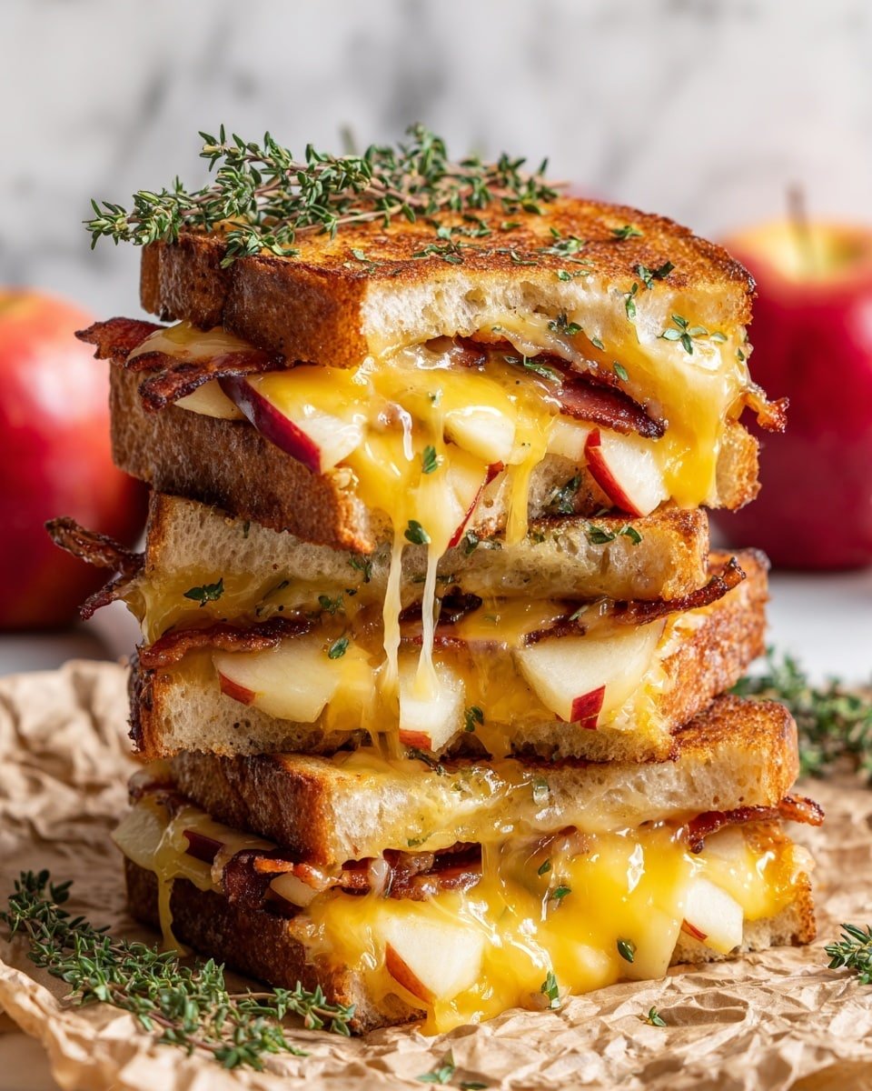 Apple Bacon and Cheddar Grilled Cheese Recipe - Recipe Image — Apple Bacon and Cheddar Grilled Cheese, savory grilled cheese sandwich, apple bacon cheesy sandwich, easy gourmet grilled cheese, quick lunch comfort food