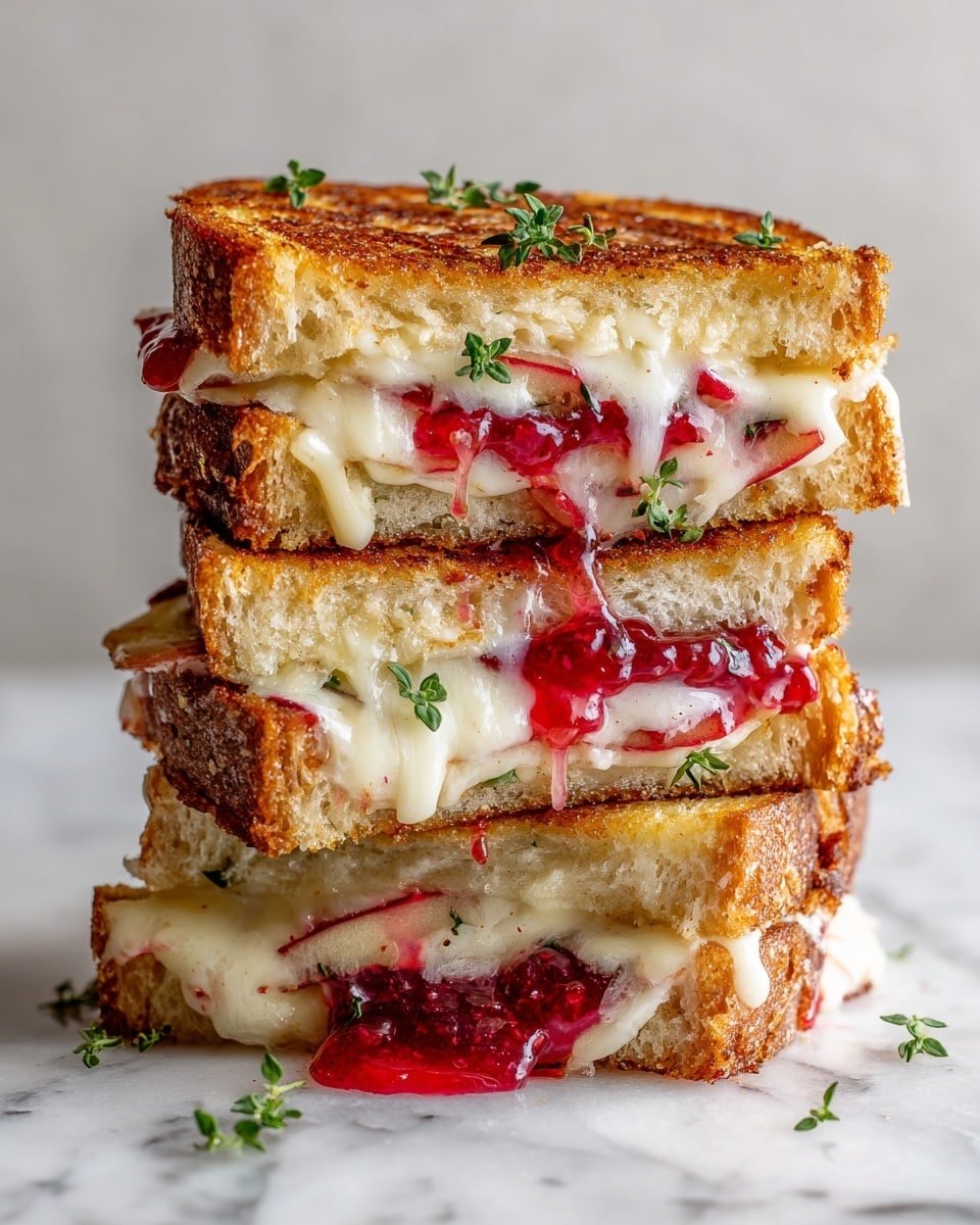 Sweet and Savory Brie, Apple & Cranberry Grilled Cheese Recipe - Recipe Image — Sweet and Savory Brie, Apple & Cranberry Grilled Cheese, gourmet grilled cheese with brie and cranberry, easy sweet and savory cheese sandwich, festive cheese grilled cheese