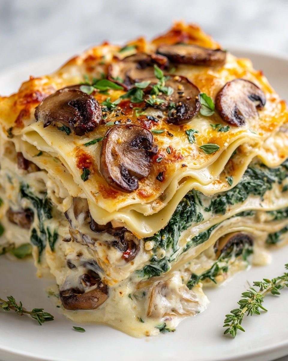 Mushroom and Spinach Lasagna Recipe - Recipe Image — Mushroom and Spinach Lasagna, vegetarian lasagna, healthy Italian casserole, easy veggie lasagna, comforting mushroom spinach dish