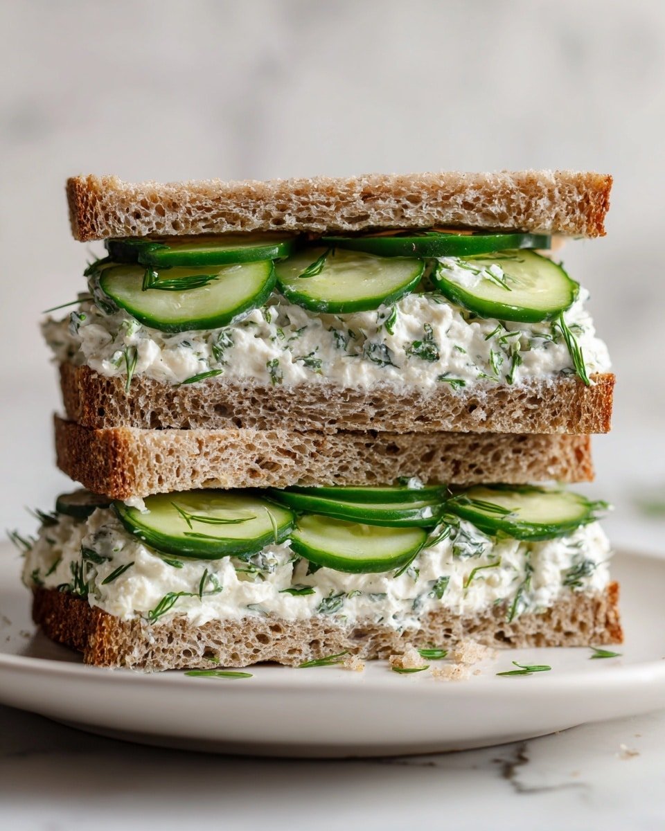 Cucumber Sandwich with Cream Cheese, Dill, and Chives Recipe - Recipe Image — Cucumber Sandwich with Cream Cheese, Dill, and Chives, cucumber tea sandwich, herb cream cheese spread, easy party snacks, light vegetable sandwiches