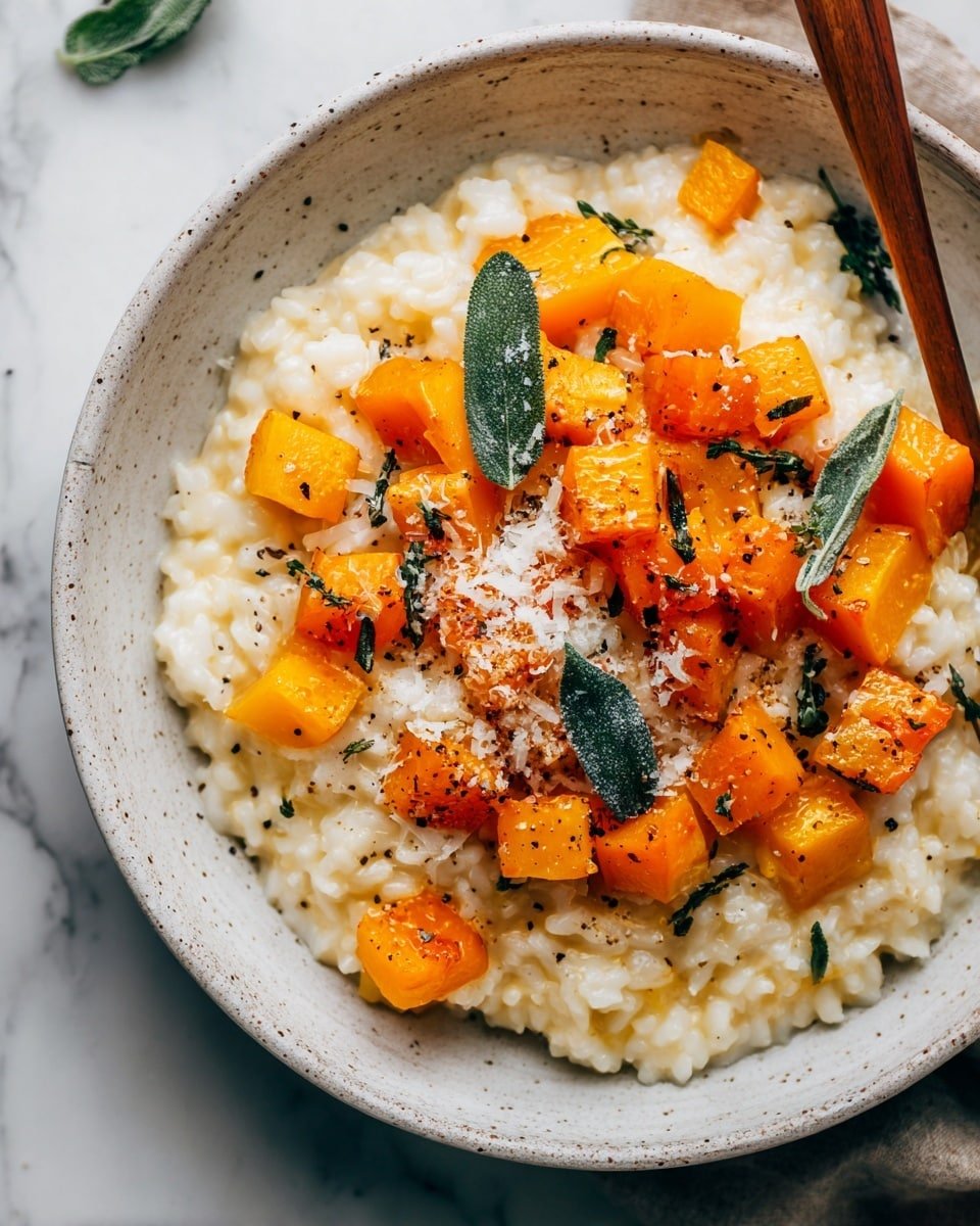 Creamy Butternut Squash Risotto Recipe - Recipe Image — Creamy Butternut Squash Risotto, butternut squash risotto, creamy vegetarian risotto, fall comfort food, easy pumpkin risotto