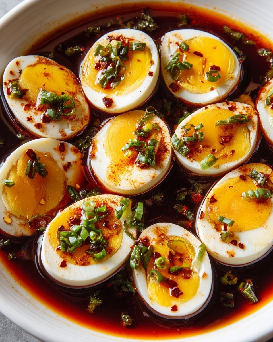 Spicy Chili Garlic Deviled Eggs Recipe - Recipe Image — Spicy Chili Garlic Deviled Eggs, spicy deviled eggs, chili garlic eggs, easy party appetizers, flavorful deviled eggs