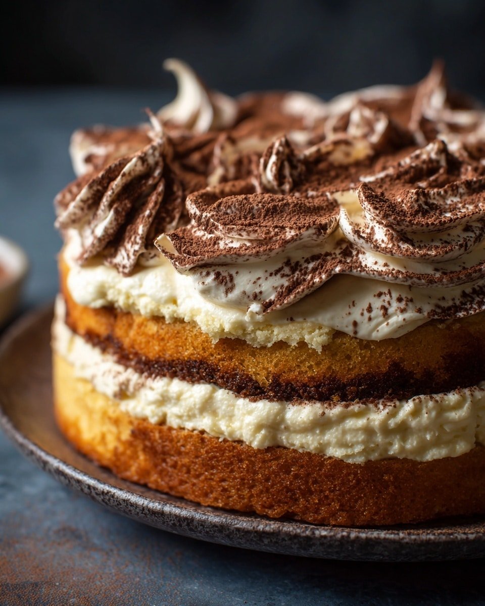 Tiramisu-ish Layer Cake Recipe - Recipe Image — Tiramisu-ish Layer Cake, coffee-flavored cake, layered tiramisu cake, easy tiramisu-inspired cake, coffee and mascarpone dessert