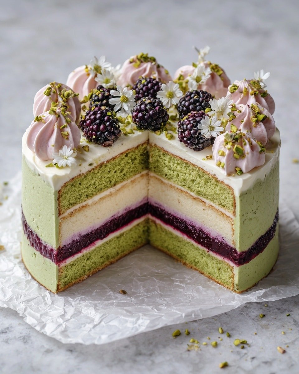 Pistachio and Blackberry Olive Oil Cake Recipe - Recipe Image — Pistachio and Blackberry Olive Oil Cake, best olive oil cake with berries, easy pistachio berry cake recipe, moist fruit and nut cake, homemade olive oil cake