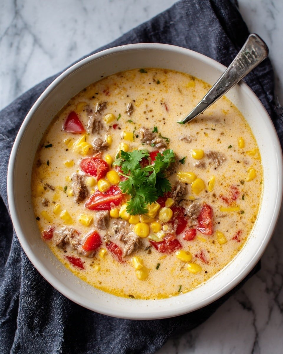 Creamy Cowboy Soup Recipe - Recipe Image — Creamy Cowboy Soup, hearty soup recipes, comfort food ideas, beef and smoky spice soup, easy chowder recipes