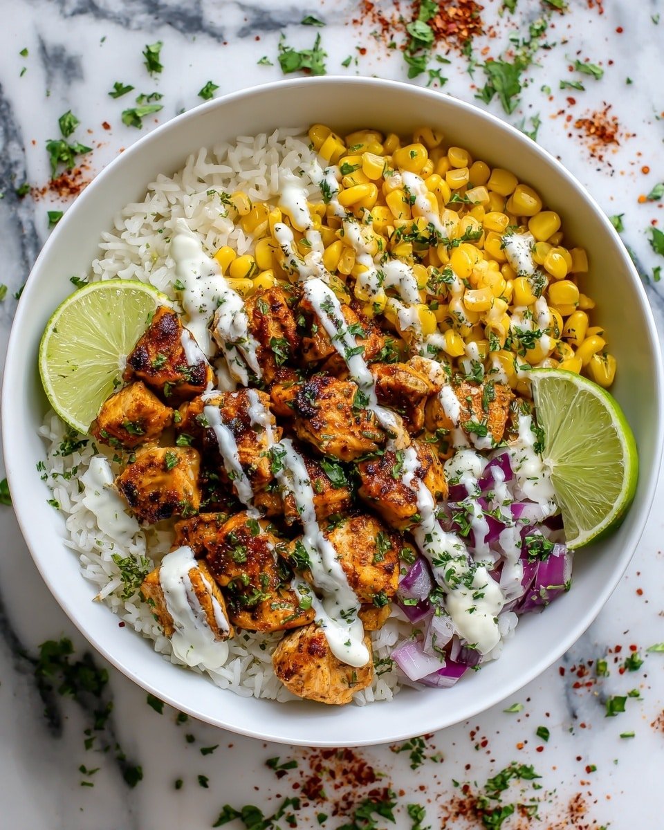 Street Corn Chicken and Rice Bowls Recipe - Recipe Image — Street Corn Chicken and Rice Bowls, flavorful chicken rice bowls, Mexican street corn bowl recipe, easy weeknight dinner ideas, vibrant corn and chicken bowls