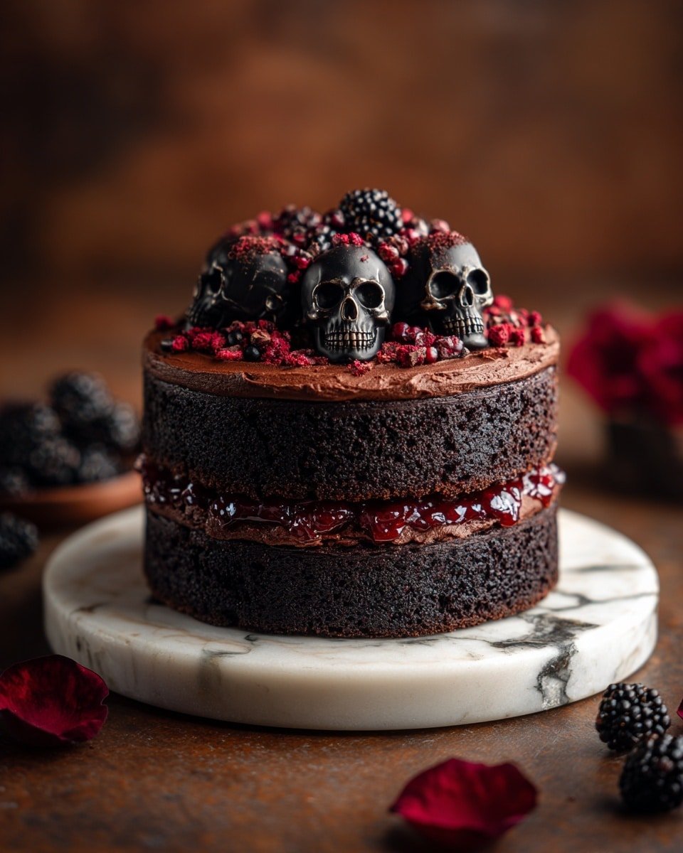 Spooky Black Velvet Halloween Cake Recipe - Recipe Image — Spooky Black Velvet Halloween Cake, black velvet cake, Halloween dessert, black cocoa cake, festive Halloween cake