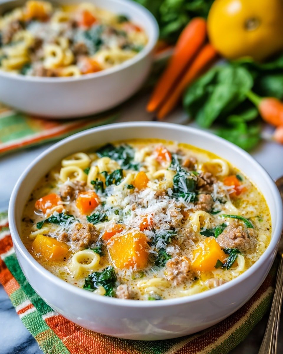 Roasted Butternut and Sausage Soup Recipe - Recipe Image — Roasted Butternut and Sausage Soup, butternut squash soup with sausage, hearty sausage and squash soup, easy autumn squash soup, comforting sausage soup recipe