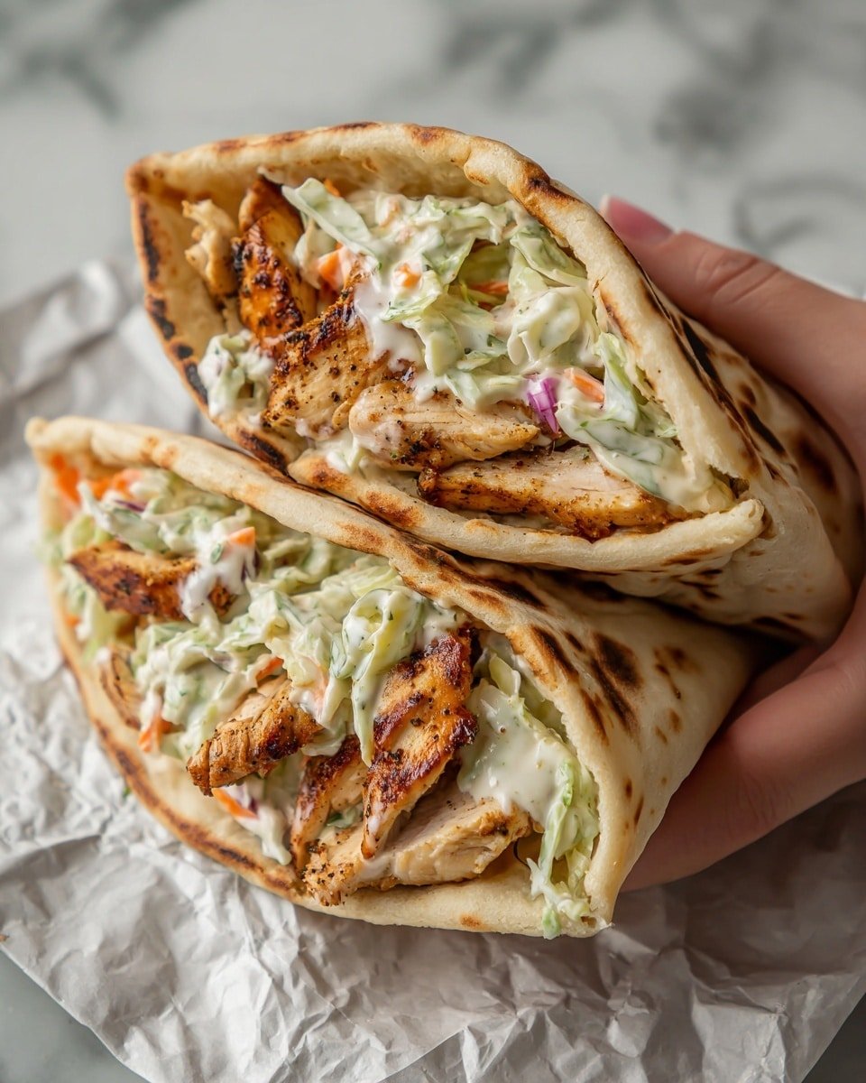 Chicken Pitas with Herby Ranch Slaw Recipe - Recipe Image — Chicken Pitas with Herby Ranch Slaw, Chicken Pitas, Herby Ranch Slaw, easy chicken pita sandwiches, healthy chicken wraps