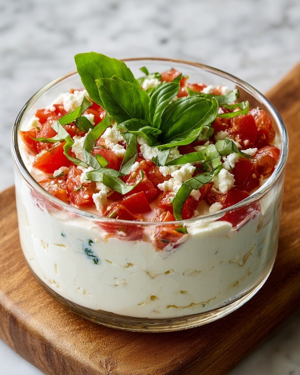 Bruschetta Dip with Tomato, Basil, and Feta Recipe - Recipe Image — Bruschetta Dip with Tomato, Basil, and Feta, tomato basil feta dip, easy appetizer recipes, quick party dips, fresh Mediterranean appetizer