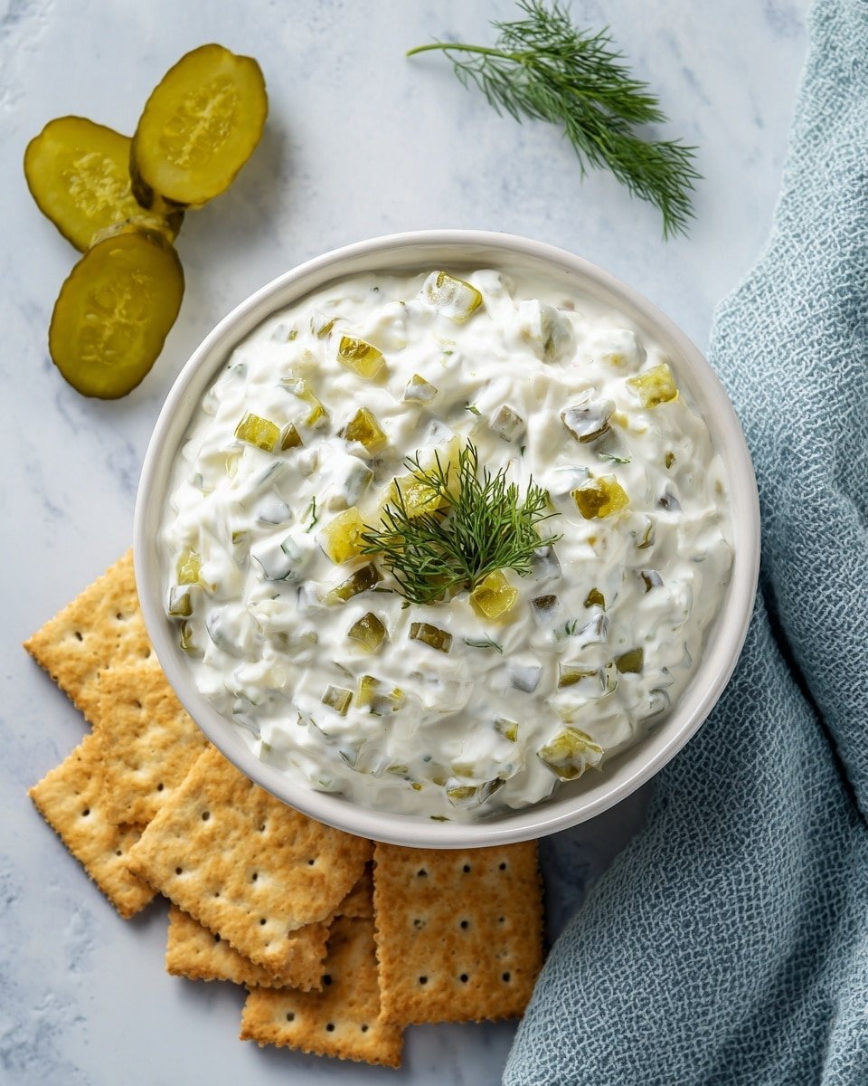 Creamy Dill Pickle Cottage Cheese Dip Recipe - Recipe Image — Creamy Dill Pickle Cottage Cheese Dip, easy dill pickle dip, healthy cottage cheese dip, tangy pickle dip, quick appetizer dip