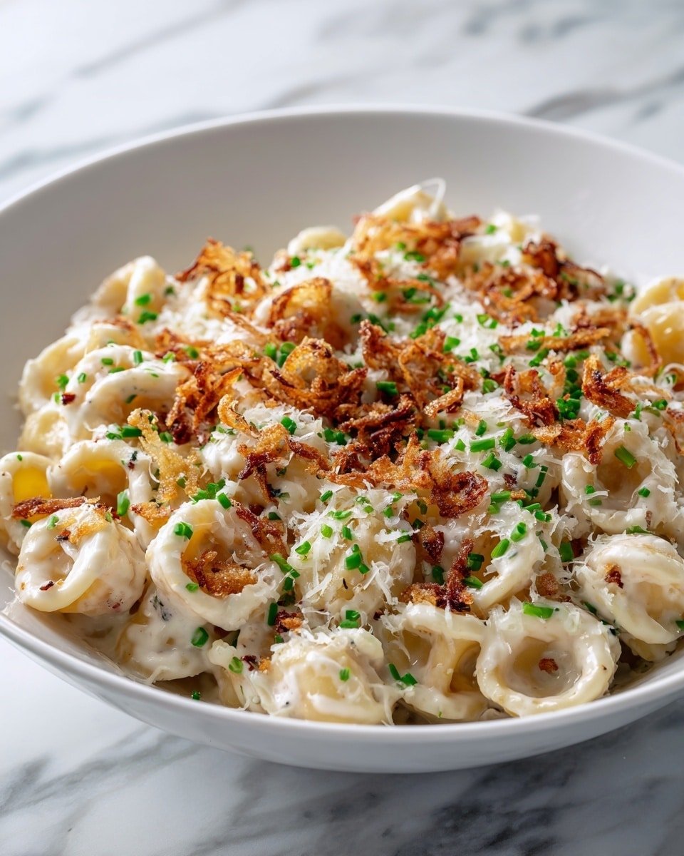 Brown Butter Miso & Roasted Garlic Radiatori with Crispy Shallots Recipe - Recipe Image — Brown Butter Miso & Roasted Garlic Radiatori, savory pasta with miso and garlic, crispy shallots pasta, umami-rich pasta recipes, roasted garlic pasta