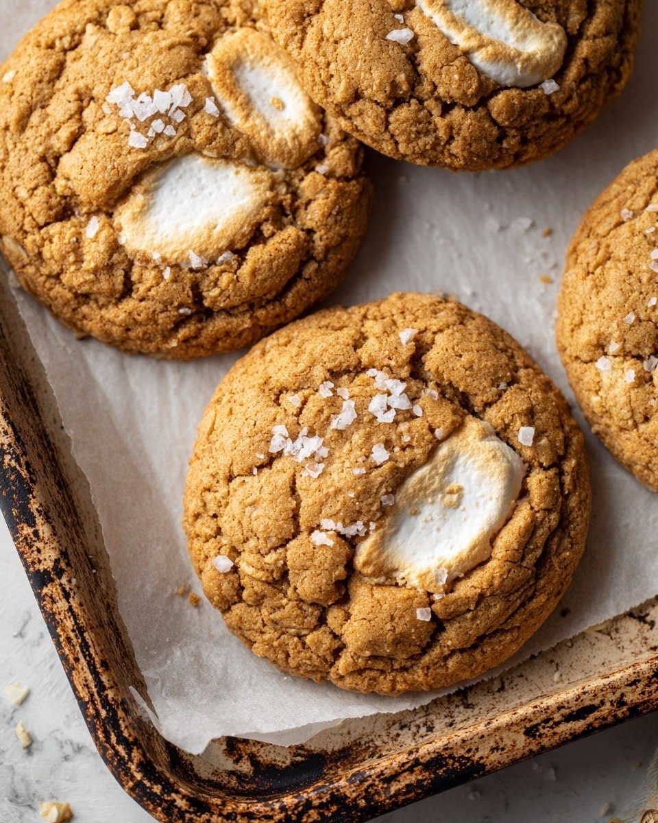 Marshmallow Crispy Cookies (Costco Copycat) Recipe - Recipe Image — Marshmallow Crispy Cookies Costco Copycat, marshmallow cereal cookie recipe, crispy chewy cookie recipe, easy marshmallow treats cookies, homemade cereal cookie treats