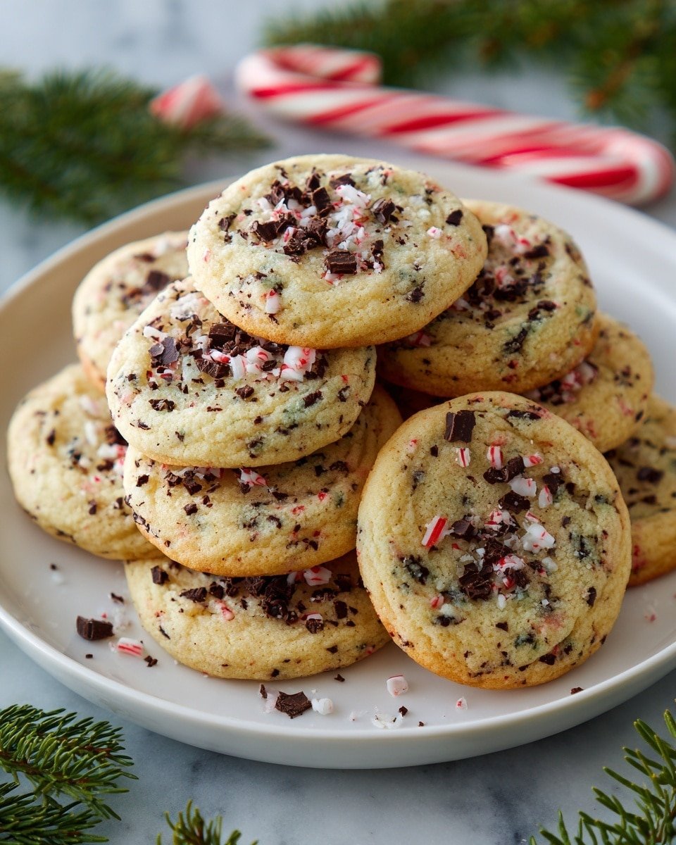 Peppermint Chocolate Chip Cookies Recipe - Recipe Image — Peppermint Chocolate Chip Cookies, holiday cookies, mint chocolate chip cookies, festive cookie recipes, peppermint dessert recipes
