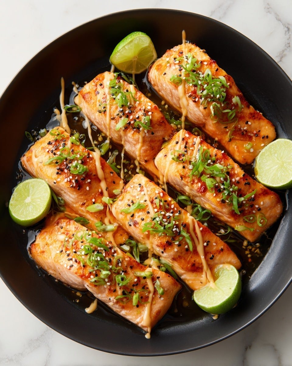 Irresistible Bang Bang Salmon in 25 Minutes or Less Recipe - Recipe Image — Irresistible Bang Bang Salmon, quick salmon dinner, spicy salmon recipe, easy seafood recipes, weeknight salmon dinner