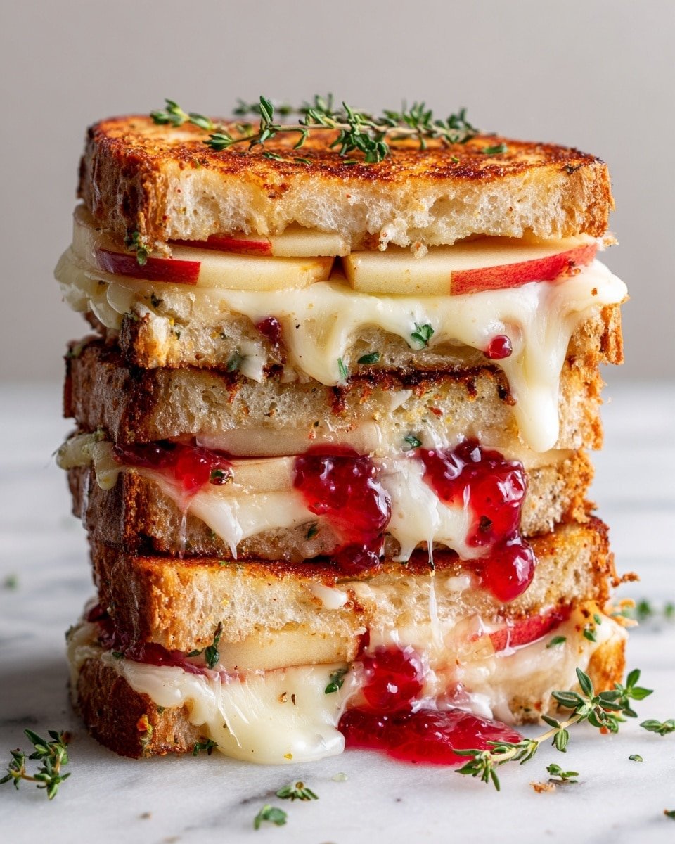 Sweet and Savory Brie, Apple & Cranberry Grilled Cheese Recipe - Recipe Image — Sweet and Savory Brie, Apple & Cranberry Grilled Cheese, gourmet grilled cheese with brie and cranberry, easy sweet and savory cheese sandwich, festive cheese grilled cheese