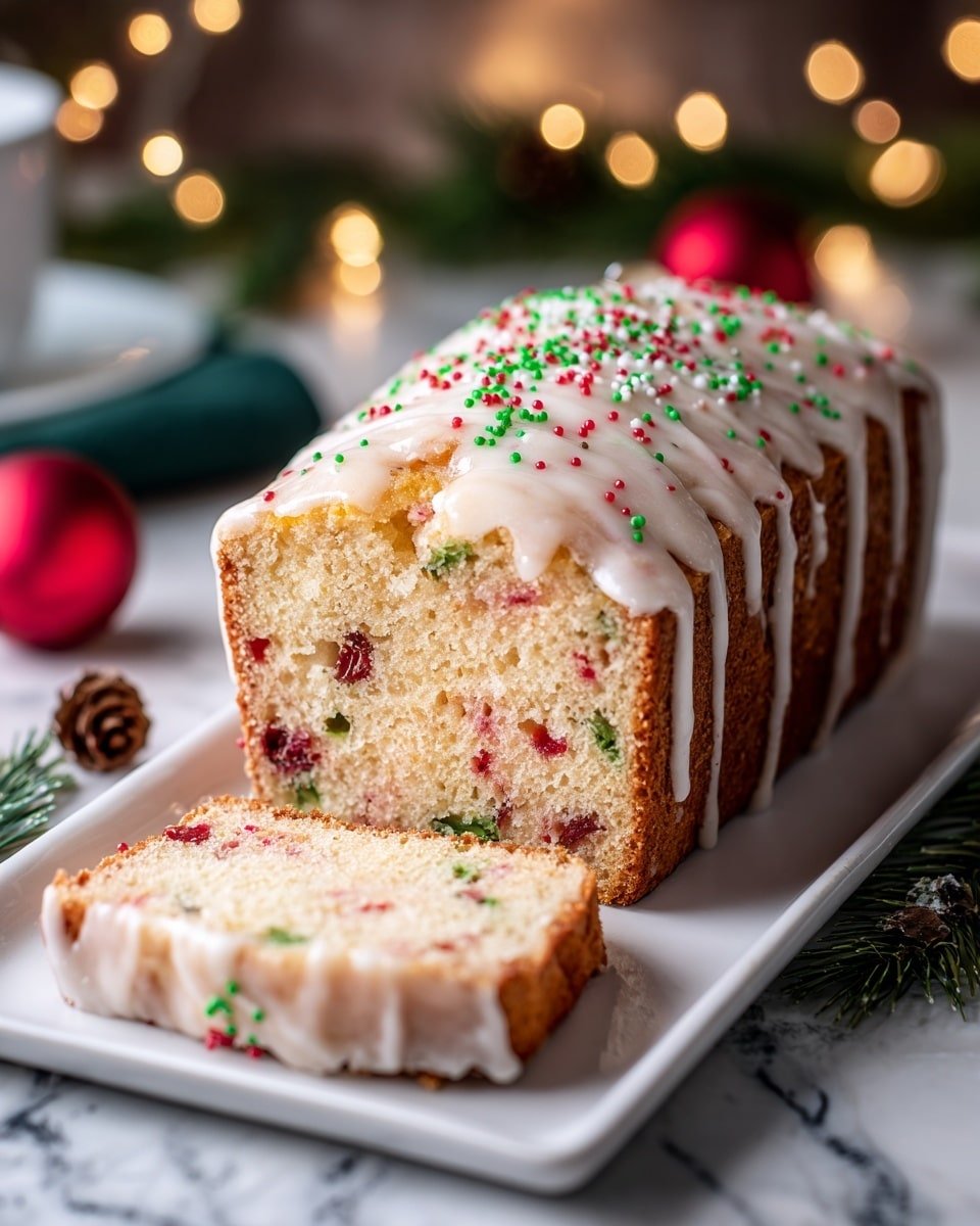 Christmas Sprinkle Buttermilk Bread: A Festive and Moist Holiday Favorite Recipe - Recipe Image — Christmas Sprinkle Buttermilk Bread, festive holiday bread, moist holiday bread, colorful bread with sprinkles, easy holiday baking