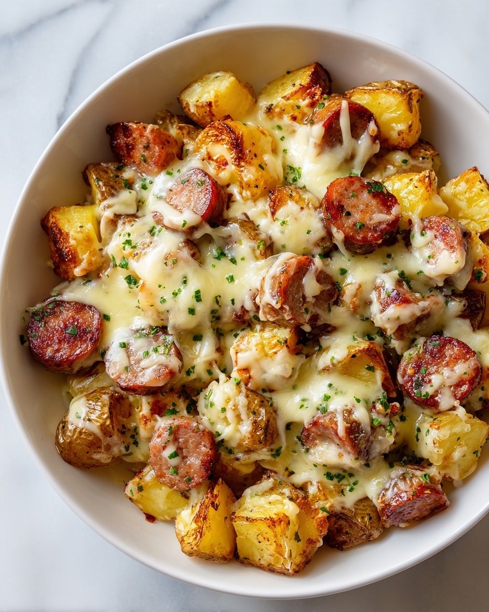 Cheesy Ranch Potatoes and Smoked Sausage Recipe - Recipe Image — Cheesy Ranch Potatoes and Smoked Sausage, easy cheesy potato and sausage dish, hearty smoked sausage recipes, flavorful ranch potato casserole, quick comfort food ideas