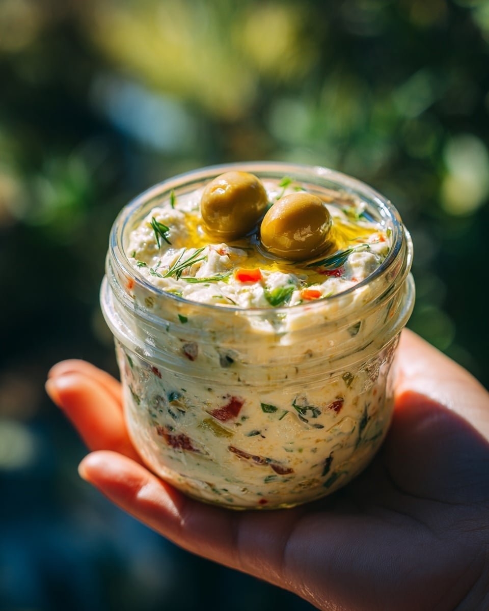 Olive Lovers’ Dream Dip – Creamy Feta & Green Olive Spread Recipe - Recipe Image — Olive Lovers’ Dream Dip, Creamy Feta & Green Olive Spread, Mediterranean Dip, Easy Green Olive Spread, Briny Olive Appetizer