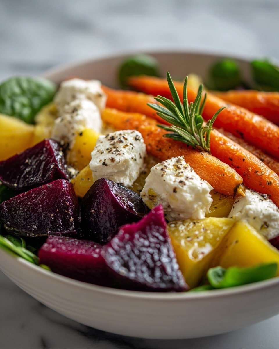 Roasted Beets and Carrots Salad with Burrata Recipe - Recipe Image — Roasted Beets and Carrots Salad with Burrata, roasted beet and carrot salad, easy veggie salad with burrata, healthy beets and carrots recipe, vibrant roasted vegetable salad