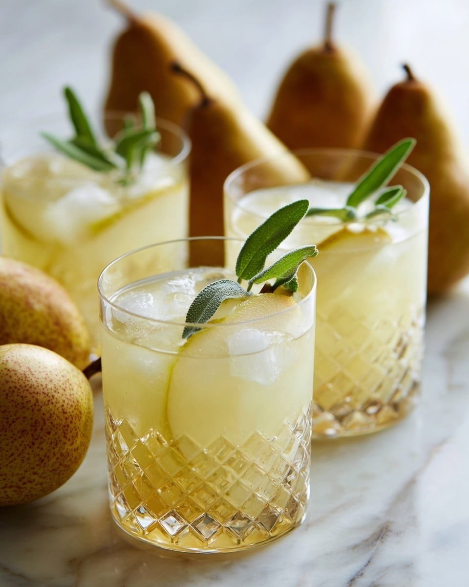 Thanksgiving Bourbon Pear Spritzers Recipe - Recipe Image — Thanksgiving Bourbon Pear Spritzers, autumn cocktail recipes, festive fall drinks, pear bourbon drinks, holiday spritzers