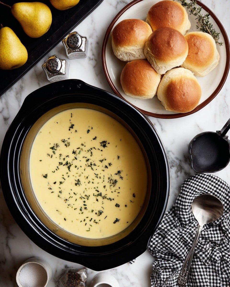 Slow Cooker Potato Leek Soup Recipe - Recipe Image — Slow Cooker Potato Leek Soup, creamy leek and potato soup, easy slow cooker soup recipes, comforting fall soups, simple leek potato dinner