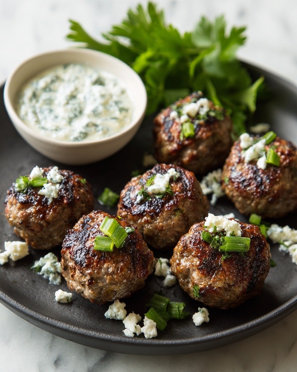 Spicy Greek Lamb Meatballs with Creamy Green Herb Dip Recipe - Recipe Image — Spicy Greek Lamb Meatballs with Creamy Green Herb Dip, Greek lamb meatballs, Mediterranean lamb recipes, spicy lamb meatball ideas, green herb dip