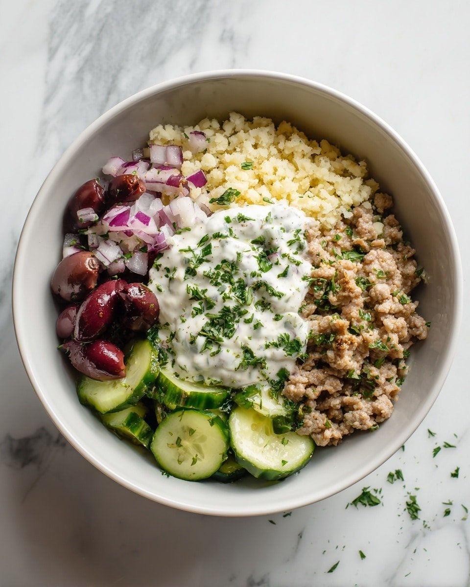 Healthy Greek Ground Chicken Bowls Recipe - Recipe Image — Healthy Greek Ground Chicken Bowls, Greek chicken bowls, healthy chicken bowls, Mediterranean chicken recipes, quick healthy dinner ideas