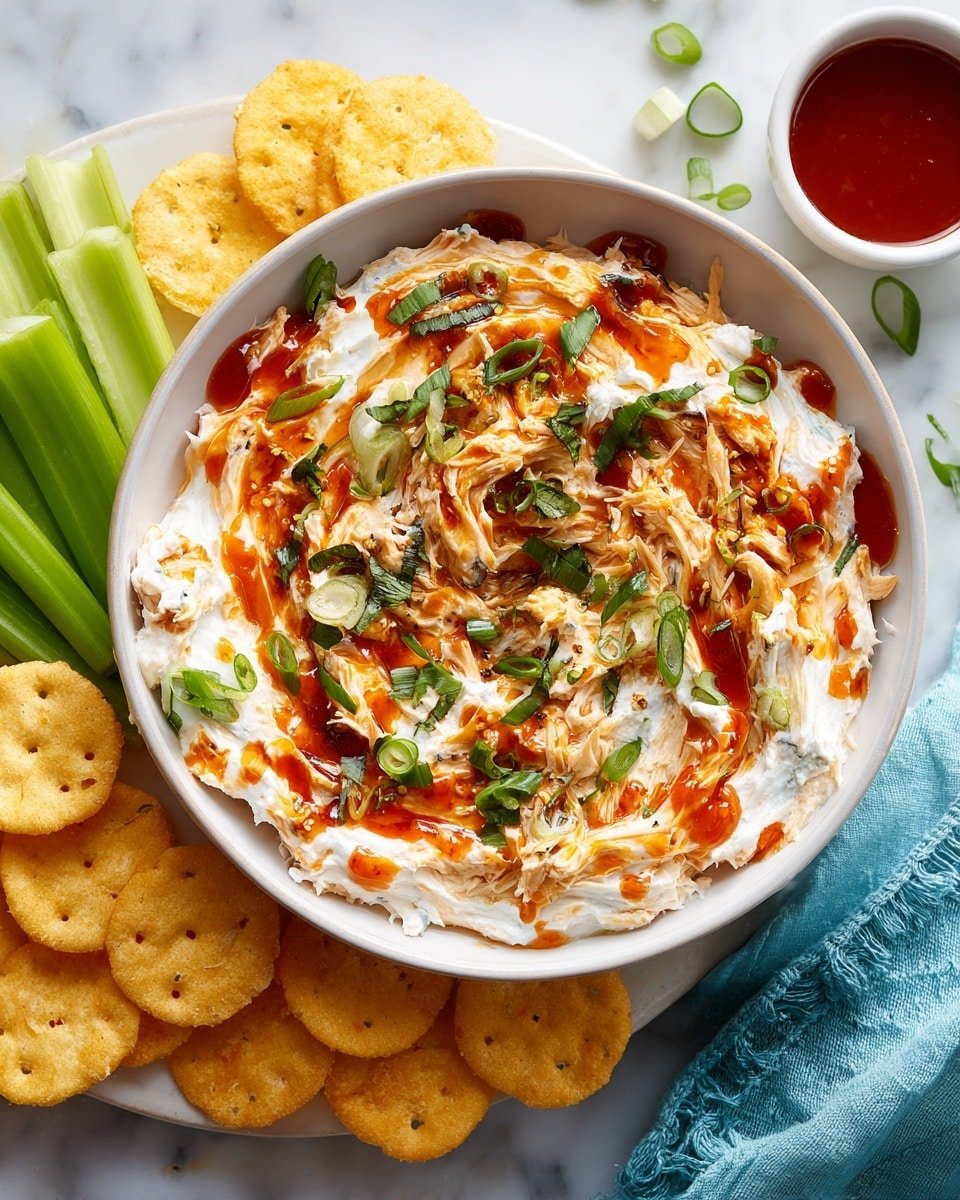 Buffalo Chicken Dip Recipe - Recipe Image — Buffalo Chicken Dip, spicy chicken dip, easy appetizer recipes, game day dips, creamy buffalo chicken
