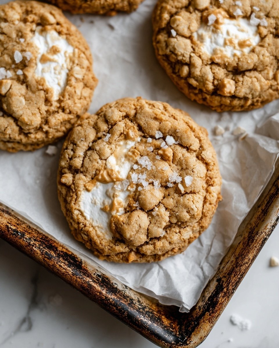 Marshmallow Crispy Cookies (Costco Copycat) Recipe - Recipe Image — Marshmallow Crispy Cookies Costco Copycat, marshmallow cereal cookie recipe, crispy chewy cookie recipe, easy marshmallow treats cookies, homemade cereal cookie treats