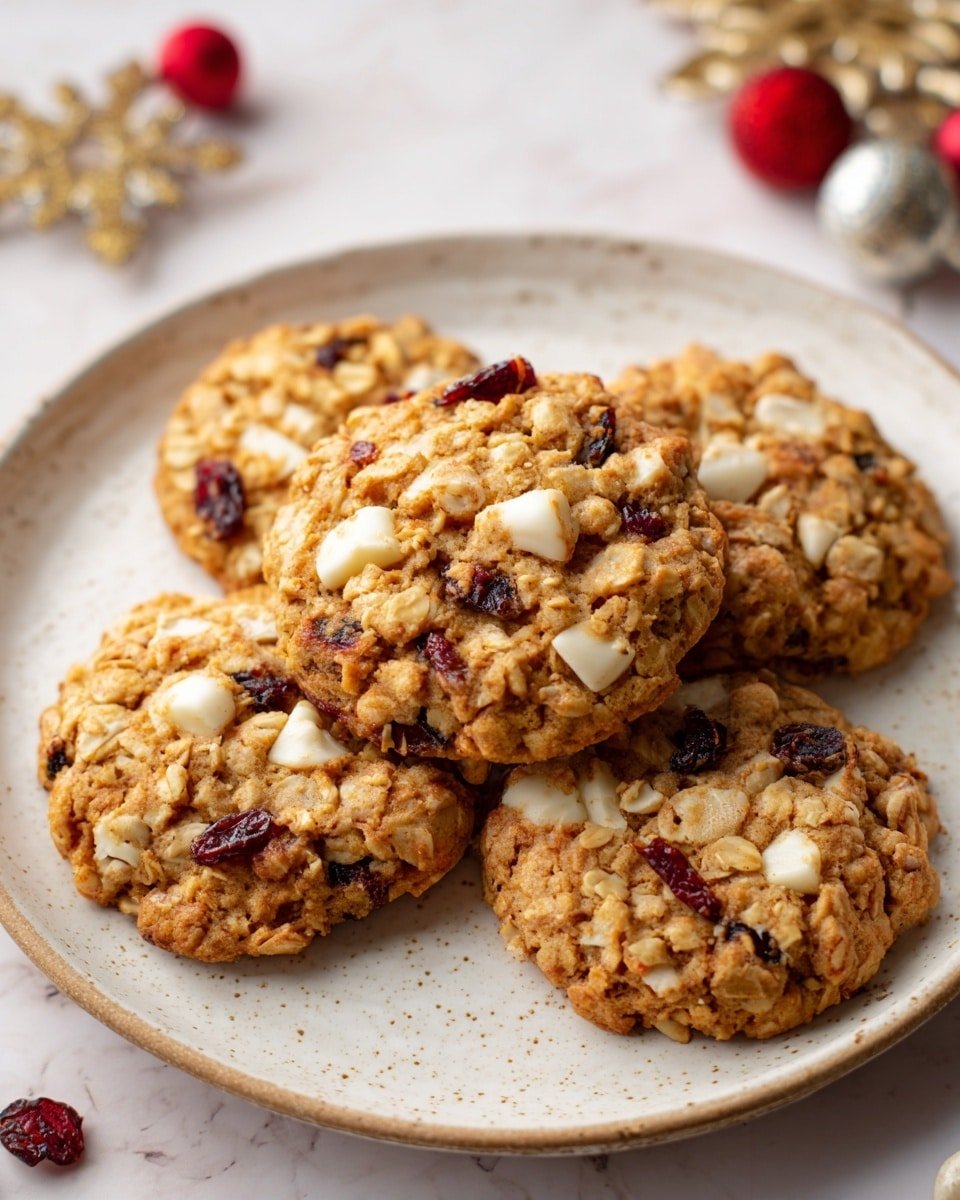 White Chocolate Oatmeal Cranberry Cookies Recipe - Recipe Image — White Chocolate Oatmeal Cranberry Cookies, chewy cranberry white chocolate cookies, easy holiday cookie recipe, healthy oatmeal dessert, homemade cranberry cookies