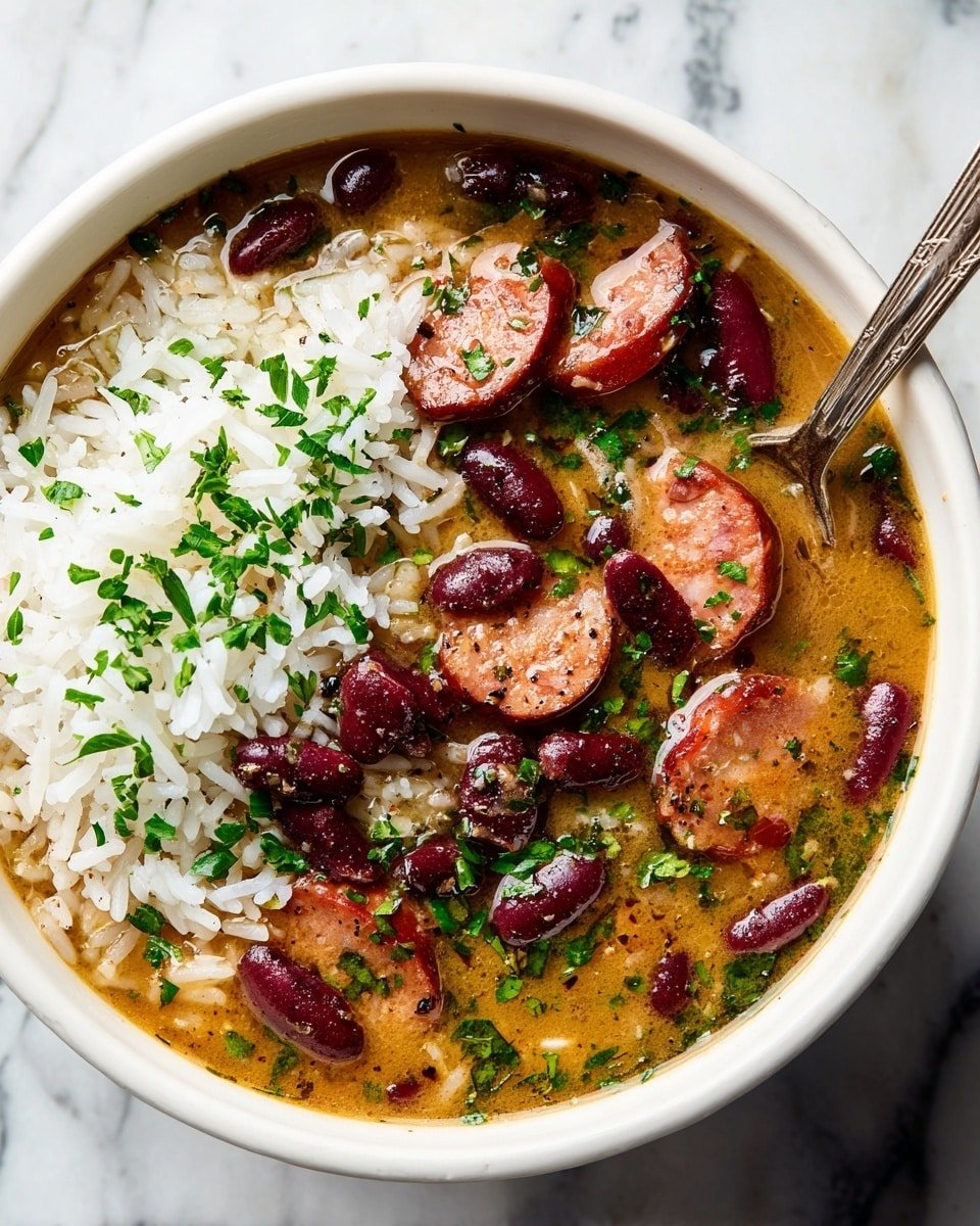 Red Beans and Rice Recipe - Recipe Image — Red Beans and Rice, Louisiana comfort food, hearty bean dish, classic Southern meal, easy Red Beans and Rice recipe