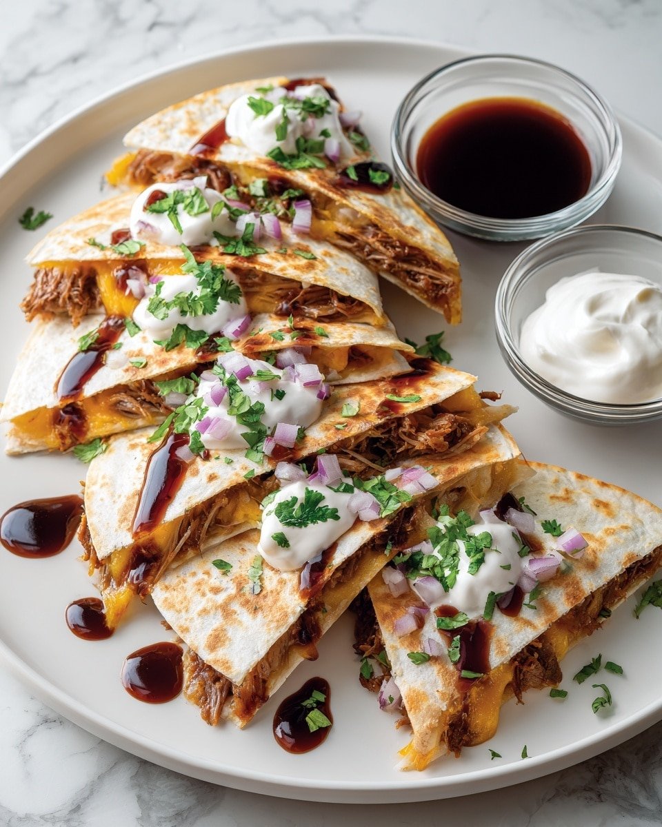 Hot Honey BBQ Chicken Quesadillas Recipe - Recipe Image — Hot Honey BBQ Chicken Quesadillas, easy chicken quesadillas, spicy honey chicken recipe, quick dinner ideas, flavorful cheesy quesadillas