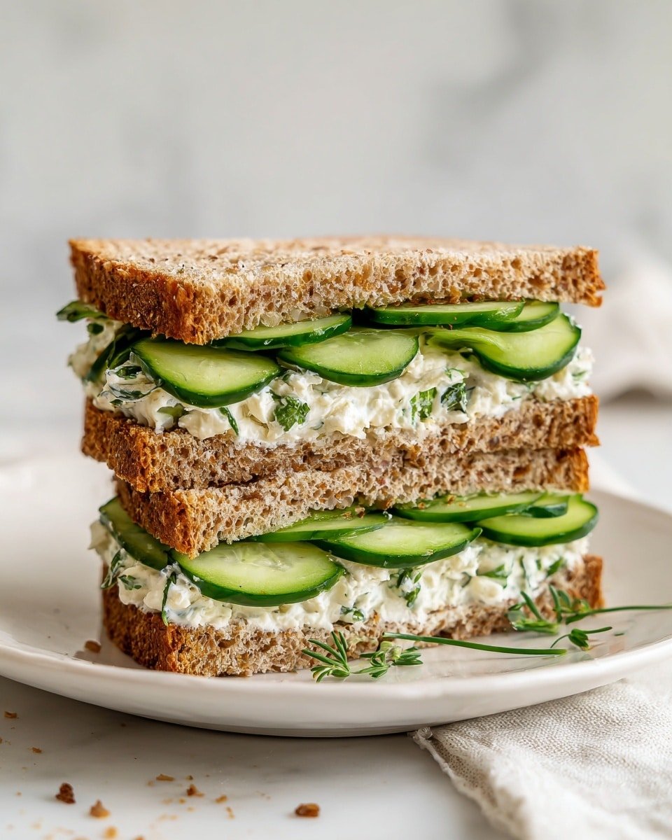 Cucumber Sandwich with Cream Cheese, Dill, and Chives Recipe - Recipe Image — Cucumber Sandwich with Cream Cheese, Dill, and Chives, cucumber tea sandwich, herb cream cheese spread, easy party snacks, light vegetable sandwiches