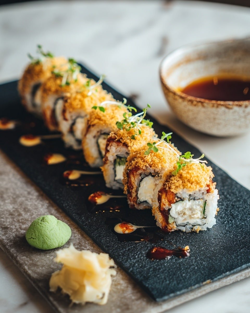 Homemade California Crunch Roll Sushi Recipe - Recipe Image — Homemade California Crunch Roll Sushi, California Crunch Roll, Sushi Recipes, Easy Sushi Roll, Crunchy Sushi Roll