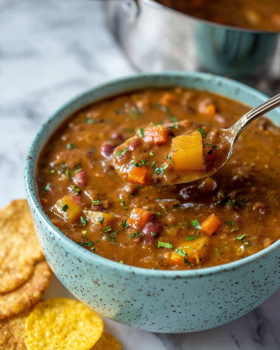 Pinto Bean Soup with Roasted Tomatoes and Spiced Vegetables Recipe - Recipe Image — Pinto Bean Soup with Roasted Tomatoes and Spiced Vegetables, hearty bean soup, vegetarian comfort food, easy bean soup recipe, smoky tomato soup